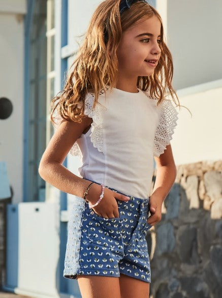 Short in denim stampato