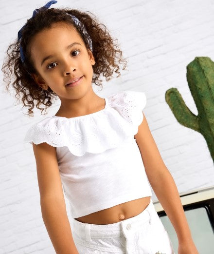 Crop top con collo in sangallo