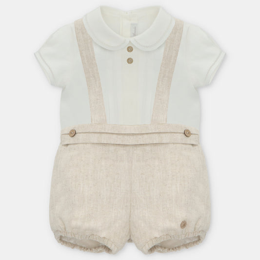 Salopette con camicia in lino